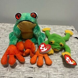 TY Beanie Babies Vintage Green Orange Frogs Panama McDonalds Teenie Smoochy 90s